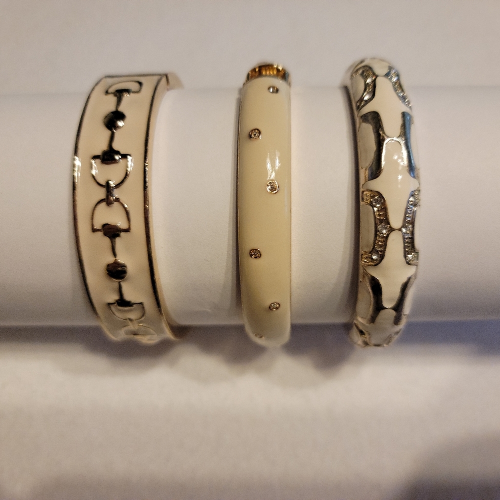 Cream and Gold hinged cuff Bracelets
